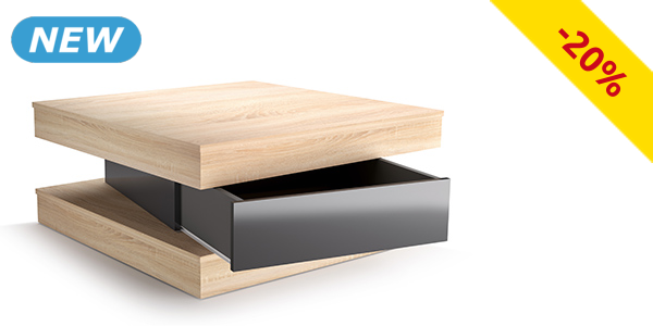 Couchtisch «Fixy», 80 x 80 cm, Dekor holz/schwarz glänzend