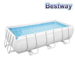 Aufstellpool Framepool-Set Bestway Power Steel™ eckig 404x201x100 cm inkl. Sandfilteranlage & Leiter grau (1)