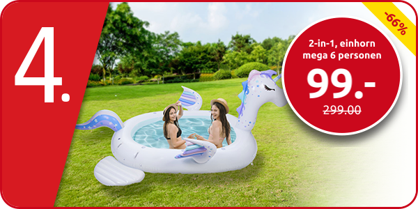 2-in-1, Planschbecken/Schwimmtier, aufblasbares Einhorn Mega, 6 Personen