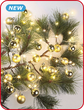 Lichterkette mit Kugeln, 48 LEDs, goldfarben