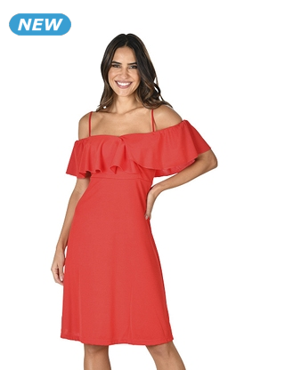 Kleid mit Volant-Dekolleté, rot