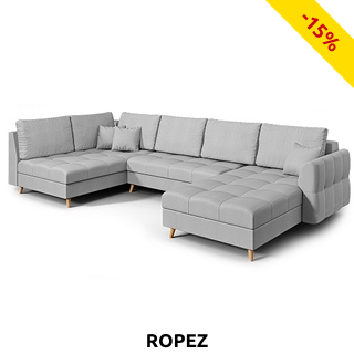 Grosse Wohnlandschaft  «Ario», auch als Gästebett mit separatem Hocker, grau