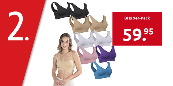 BHs 9er-Pack, 2 x schwarz, 2 x weiss, 2 x beige, 1 x hellrosa, 1 x blau, 1 x lila