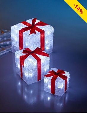 Geschenke mit roter Schleife, 70 LED, 3-er Set