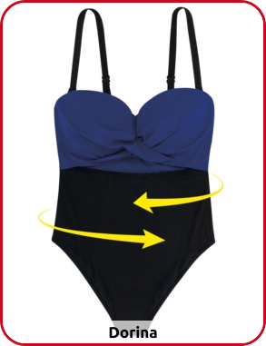 Dorina Einteiler mit Drapierung, blau/schwarz