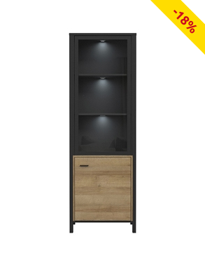 Vitrine «Indus», B 65 x H 194 x T 40 cm, Dekor eiche/schwarz matt