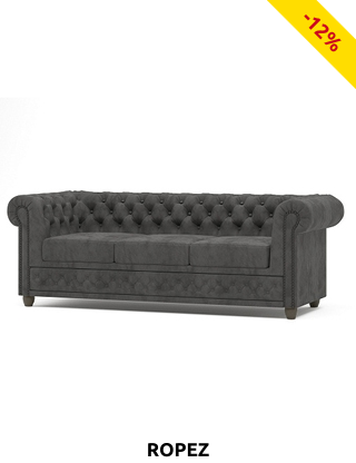 ROPEZ Sofa «Chester Two», 3-Sitzer, Textil-Bezug, B 200 x H 72 x T 88 cm, grau