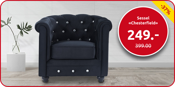 Sessel «Chesterfield», schwarz mit Strass