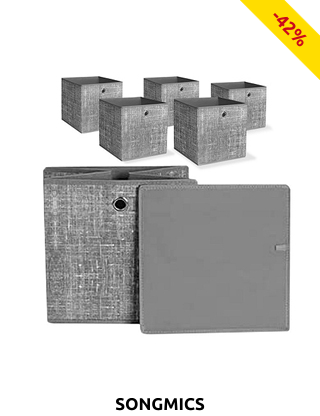 SONGMICS Set, 6 Aufbewahrungsboxen, 30 x 30 x 30 cm, grau meliert