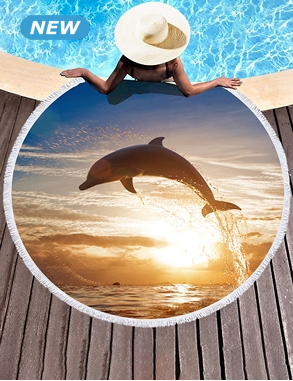 Strandtuch «Delfin», rund, Ø 150 cm, blau bedruckt