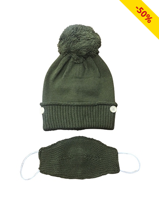 Set Mund-Nasen-Schutz + Mütze, khaki