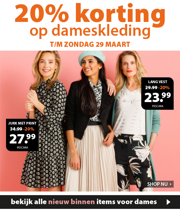 Shop dameskleding nu met 20% korting - tot en met zondag!