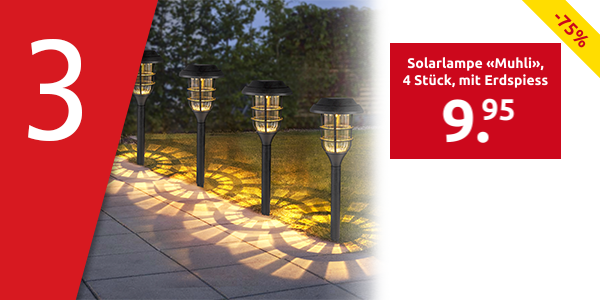 Solarlampe «Muhli», 4 Stück, mit Erdspiess