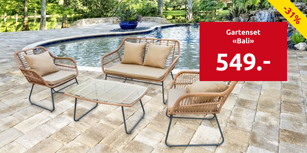 Gartenset «Bali», Sofa + Sessel + Tisch, beige/weiss
