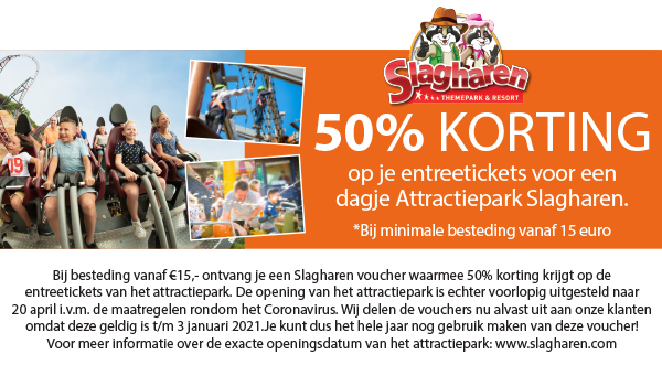 Ontvang een 50% korting voucher van Slagharen bij je bestelling boven de 15 euro!