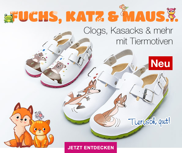 FUCHS, KATZ & MAUS… - Clogs, Kasacks & mehr mit Tiermotiven