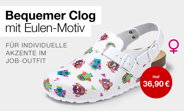 Bequemer Clog mit Eulen-Motiv | FÜR INDIVIDUELLE AKZENTE IM JOB-OUTFIT