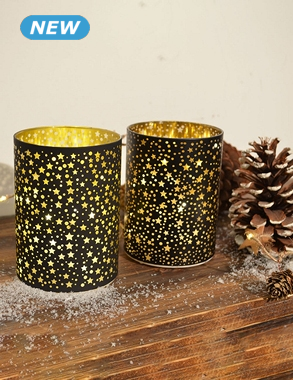 Windlicht LED, 2er-Set, schwarz