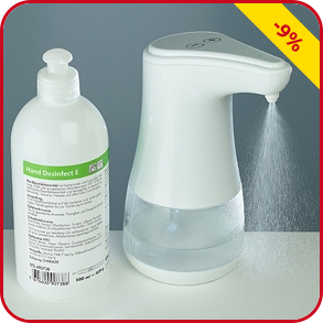 Set, berührungsloser Spray-Spender 360 ml + hydro-alkoholische Flüssigkeit 500 ml