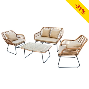 Gartenset «Bali», Sofa + Sessel + Tisch, beige/weiss
