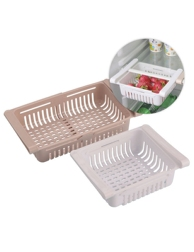 Aufbewahrungskörbe für Kühlschrank, 2er-Set, verstellbar, beige/weiss