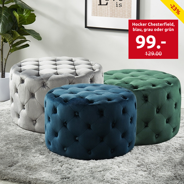 Hocker Chesterfield, Ø 63 x H 39 cm, blau