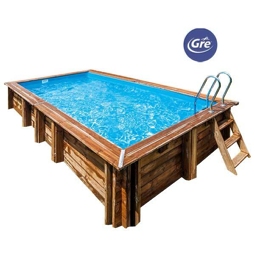 Aufstellpool Holzpool-Set Gre rechteckig 618x320x130 cm inkl. Sandfilteranlage, Skimmer, Leiter, Filtersand & Bodenschutzvlies Holz