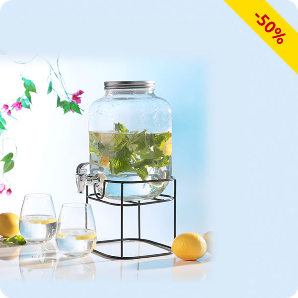 Getränkespender aus Glas mit Halter, 4 l