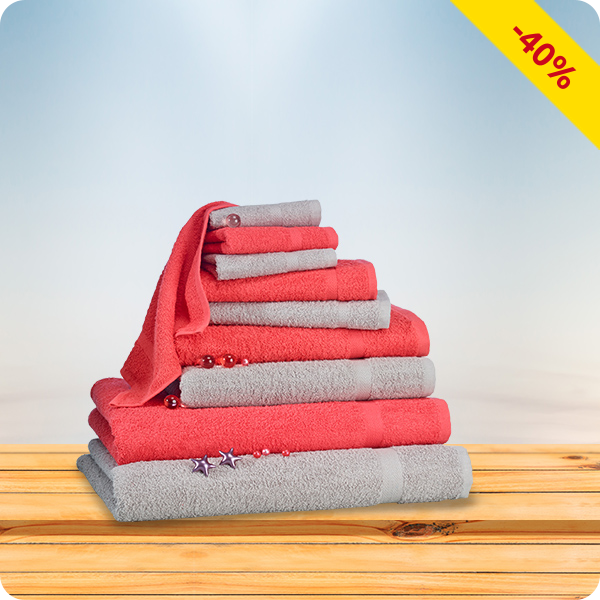 10-teiliges Frottee-Set, superflauschig, koralle/grau