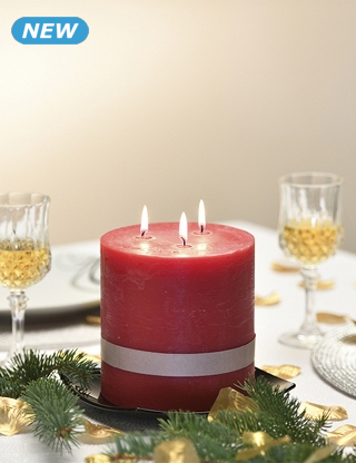 3-Docht Zylinderkerze, Brenndauer 92 Stunden, rot