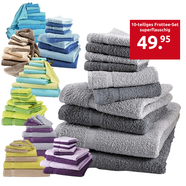 10-teiliges Frottee-Set, superflauschig, grau/anthrazit