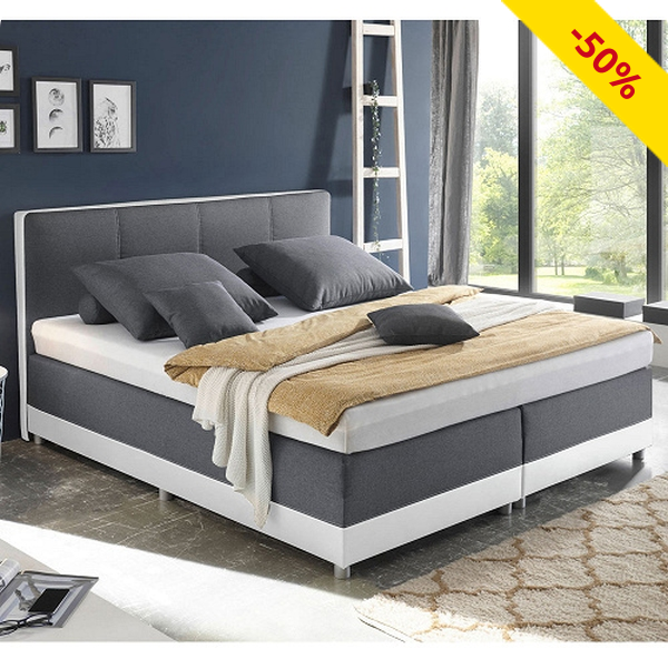 Boxspringbett «Luna B», 180 x 200 cm, weiss/anthrazit