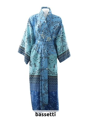 bassetti Kimono «Ortigia», Baumwollsatin, blau
