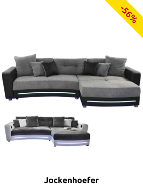 Ecksofa «Party» mit Beleuchtungsleiste und Soundsystem, schwarz/grau