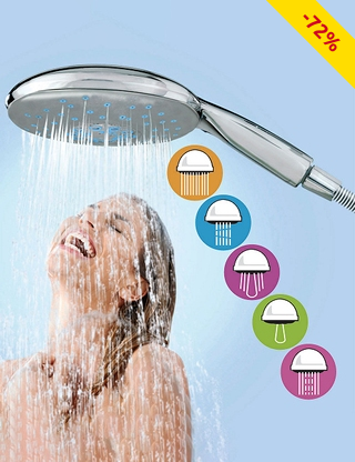 Regen-Duschkopf «Wellness» mit 5 verschiedenen Programmen
