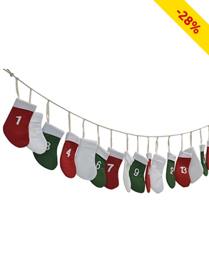 Girlande «Advents-Socken», L 220 cm, grün + weiss + rot