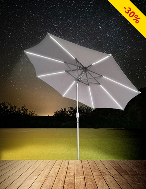 Sonnenschirm LED 270 cm, Solarpanel, grau