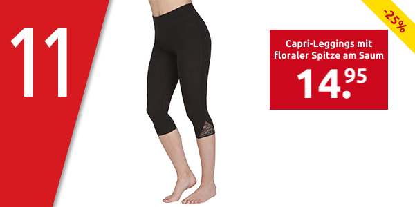Capri-Leggings mit floraler Spitze am Saum, schwarz