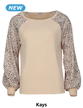 Top, gemusterte Ärmel, beige/leopard