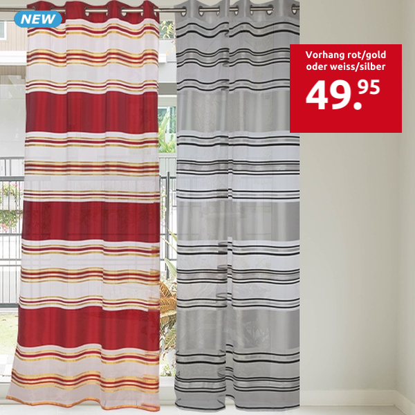 Vorhang, 2 Stück, H 240, B 140 cm, rot/goldfarben