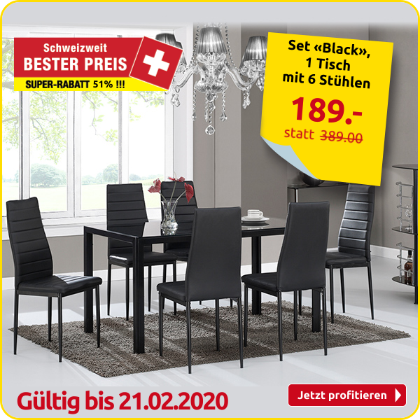 Set «Black», 1 Tisch mit 6 Stühlen