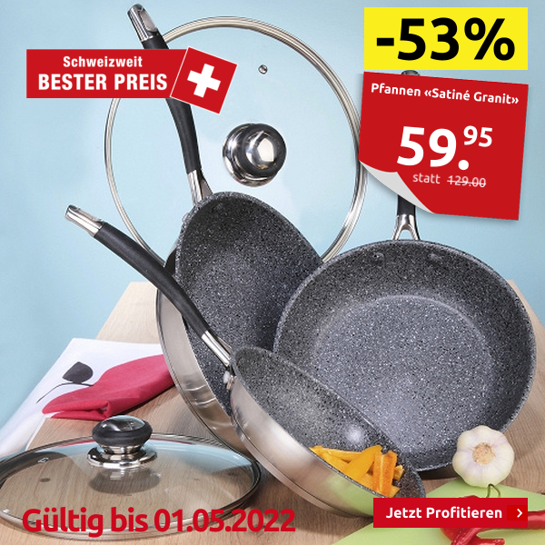 Pfannen «Satiné Granit», 5-teiliges Set, antihaftbeschichtet