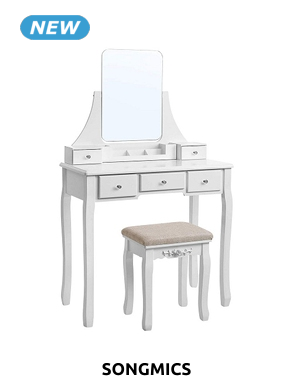 SONGMICS Schminktisch & Hocker «Modern», B 80 x H 137,5 x T 40 cm, weiss