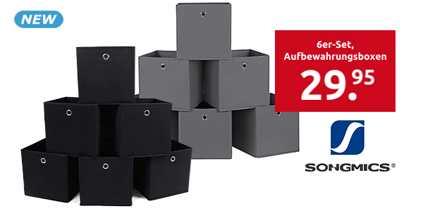 SONGMICS 6er-Set, Aufbewahrungsboxen, schwarz
