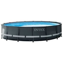 Aufstellpool Framepool-Set Intex Ultra rund Ø 488x122 cm inkl. Sandfilteranlage, Leiter, Abdeckplane, Untergrundfolie & Anschlussschlauch grau