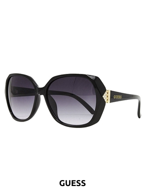 GUESS Damensonnenbrillen, goldfarbenes Dekor, schwarz