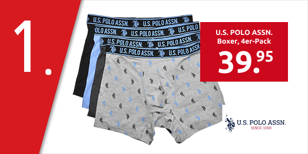 U.S. POLO ASSN. Boxer, 4er-Pack, schwarz + grau bedruckt + blau + anthrazit meliert