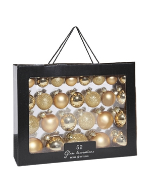 Weihnachtskugeln, 52-teiliges Set, aus Glas, goldfarben