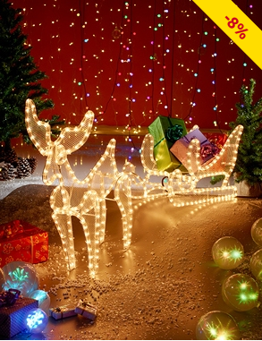 Leuchtdeko Rentier mit Schlitten, 396 LED