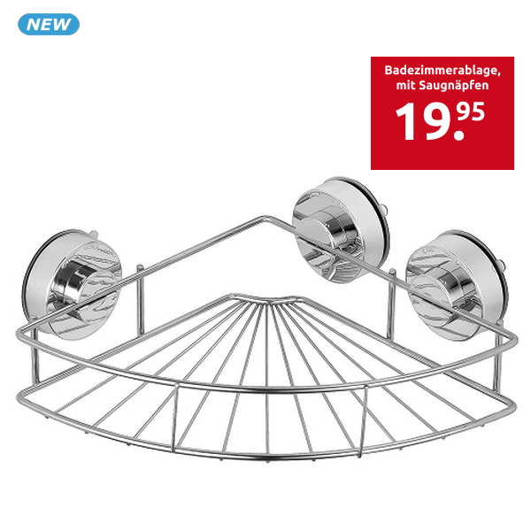 Badezimmerablage «Triangle», mit Saugnäpfen